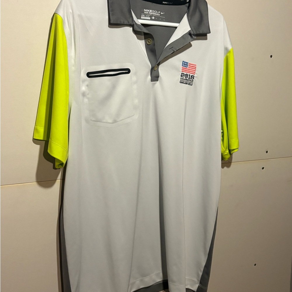 Nike Men's White and Yellow Polo Shirt; 2016 US AMATEUR OAKLAND HILLS